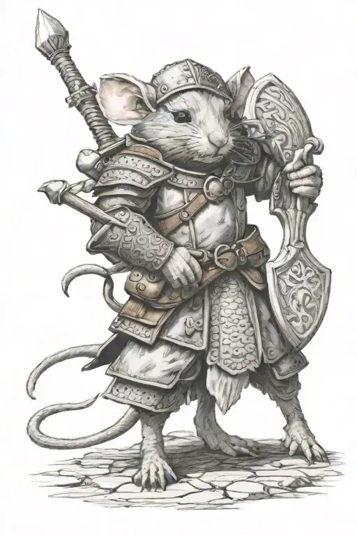 Mouse warrior standing guard at the entrance of Redwall Abbey tattoo design idea