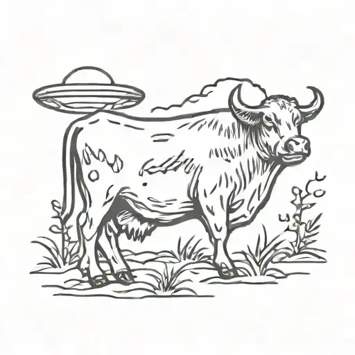 UFO beaming cow tattoo design idea