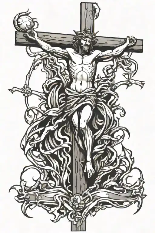 A new-school design featuring a unique interpretation of the crucifixion scene tattoo design idea