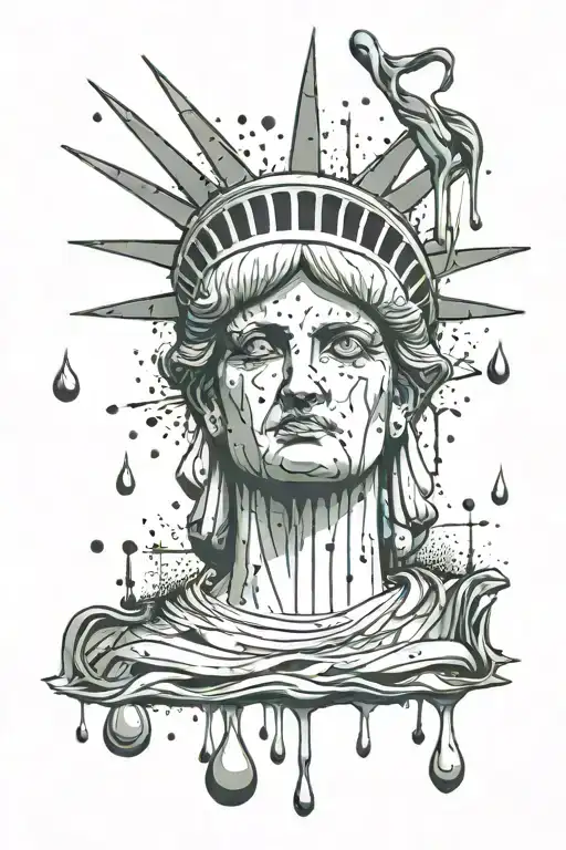 A somber depiction of the Statue of Liberty with tear drops falling, representing the pain of the nation tattoo design idea