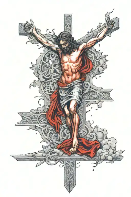 A design featuring a unique interpretation of the crucifixion scene tattoo design idea