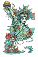 A unique design of a weeping Statue of Liberty, capturing the grief and tears of America tattoo design idea