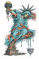 A unique design of a weeping Statue of Liberty, capturing the grief and tears of America tattoo design idea