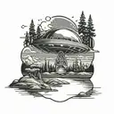 Ufo Abduction In A Lake Landscape Tattoo Idea tattoo design idea