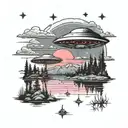 Ufo Abduction In A Lake Landscape Tattoo Idea tattoo design idea