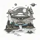 Ufo Abduction In A Lake Landscape Tattoo Idea tattoo design idea