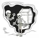 A skeleton pirate guarding a treasure chest on a tropical island tattoo design idea