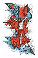 A design featuring a unique interpretation of the crucifixion scene tattoo design idea