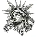 A melancholic Statue of Liberty shedding tears, symbolizing the sorrow of America tattoo design idea