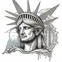 A melancholic Statue of Liberty shedding tears, symbolizing the sorrow of America tattoo design idea