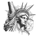 A melancholic Statue of Liberty shedding tears, symbolizing the sorrow of America tattoo design idea