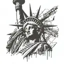 A melancholic Statue of Liberty shedding tears, symbolizing the sorrow of America tattoo design idea