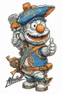 A realistic portrait of Mr. Met wearing a baseball cap and giving a thumbs up gesture tattoo design idea