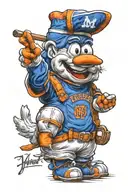 A realistic portrait of Mr. Met wearing a baseball cap and giving a thumbs up gesture tattoo design idea