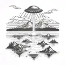 Ufo Abduction In A Mountain Lake Landscape Tattoo Idea tattoo design idea