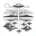Ufo Abduction In A Mountain Lake Landscape Tattoo Idea tattoo design idea