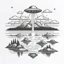 Ufo Abduction In A Mountain Lake Landscape Tattoo Idea tattoo design idea