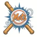 A New York Mets logo intertwined with baseball stitches tattoo design idea