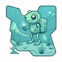 An astronaut frog exploring an alien planet landscape with towering crystal formations and glowing flora tattoo design idea