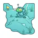 An astronaut frog exploring an alien planet landscape with towering crystal formations and glowing flora tattoo design idea