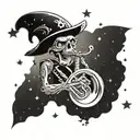 A jazz-themed tattoo featuring a pirate alien playing a trumpet under a starry sky tattoo design idea