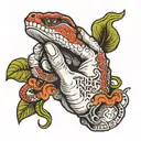 A hand with a snake slithering through the fingers, forming the shape of the words 'Trust no one' tattoo design idea