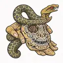 A hand with a snake slithering through the fingers, forming the shape of the words 'Trust no one' tattoo design idea