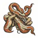 A hand with a snake slithering through the fingers, forming the shape of the words 'Trust no one' tattoo design idea
