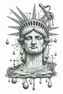 A somber depiction of the Statue of Liberty with tear drops falling, representing the pain of the nation tattoo design idea