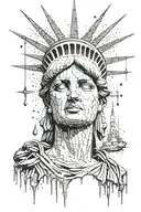 A somber depiction of the Statue of Liberty with tear drops falling, representing the pain of the nation tattoo design idea