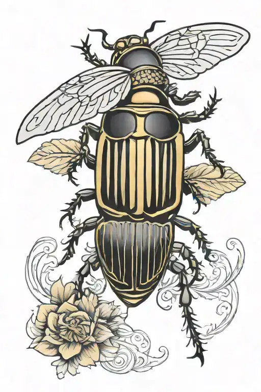 scarab beetle flying tattoo design idea