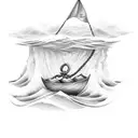 paper boat over some waves with a rope and anchor tattoo design idea