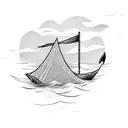 paper boat over some waves with a rope and anchor tattoo design idea