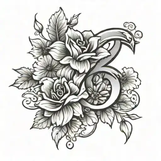 222 numbers with flowers growing tattoo design idea