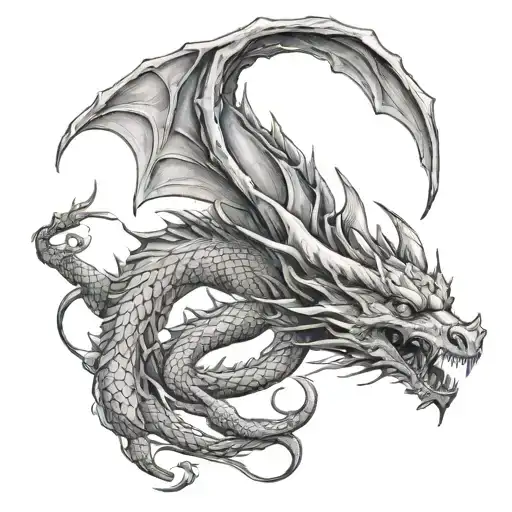dragon heaf half alive half dead tattoo design idea