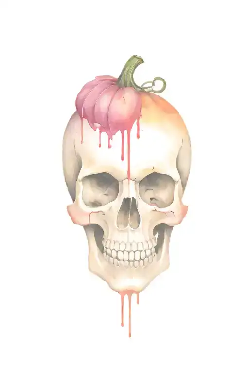 pink pumpkin skull with blood tattoo design idea