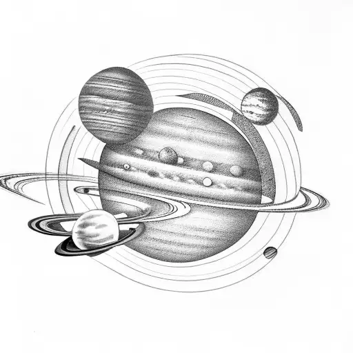 Our Solar system with all our planets in a row starting with the sun tattoo design idea