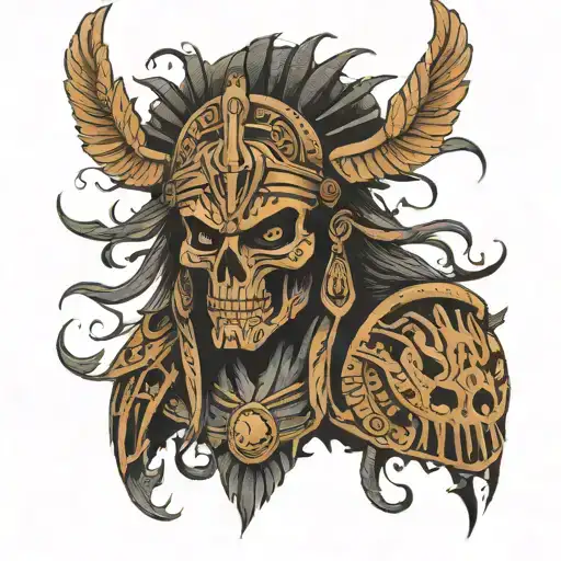 gloomy Aztec god of death with the appearance of a warrior tattoo design idea