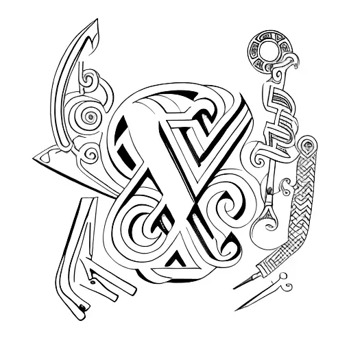 tools Roman letters tattoo design idea