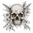A skull with petals falling from its eye sockets like tears tattoo design idea