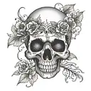A skull with petals falling from its eye sockets like tears tattoo design idea