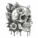 A skull with petals falling from its eye sockets like tears tattoo design idea