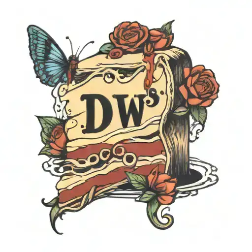 slice of cake with DWS initials incorporated tattoo design idea