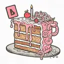 cartoon slice of  cake with DWS initials   tattoo design idea