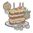 cartoon slice of  cake with DWS initials   tattoo design idea