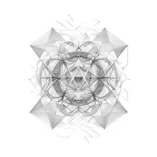 An abstract representation of the interconnectedness of nature and philosophy, with flowing lines and geometric shapes tattoo design idea