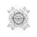 An abstract representation of the interconnectedness of nature and philosophy, with flowing lines and geometric shapes tattoo design idea