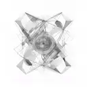 An abstract representation of the interconnectedness of nature and philosophy, with flowing lines and geometric shapes tattoo design idea