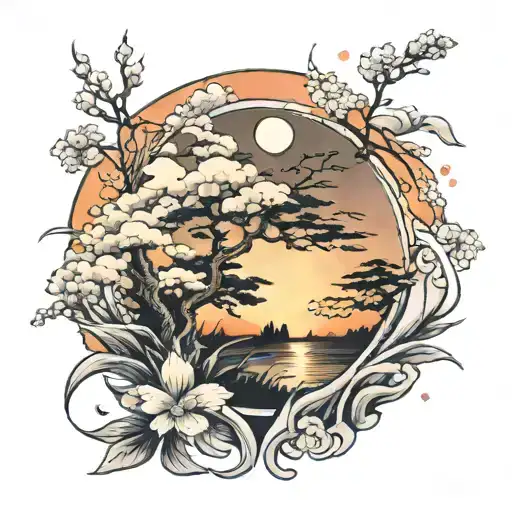 Incorporate the initials D and Y into a romantic scene, such as a sunset over a field tattoo design idea