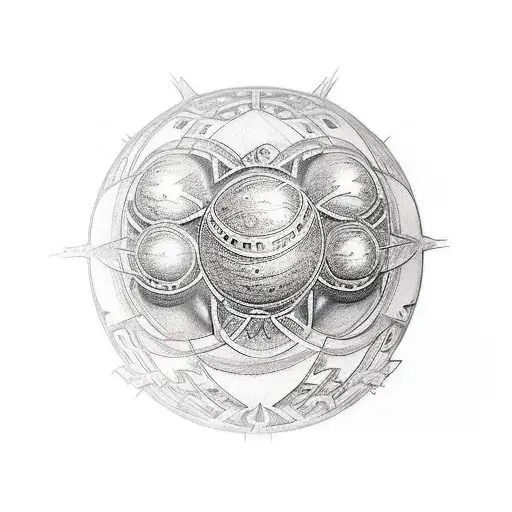 7 identical spheres, each containing a different day of the biblical 7 days of creation  tattoo design idea